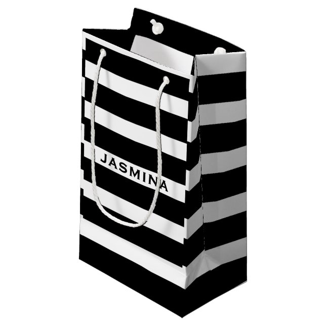 Elegant Modern White And Black Stripes Pattern 2 Small Gift Bag (Front Angled)