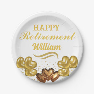 Elegant Modern White and gold Happy Retirement  Paper Plates