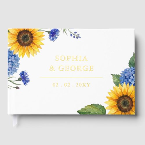 Elegant Modern White and Gold Wedding Foil Guest Book