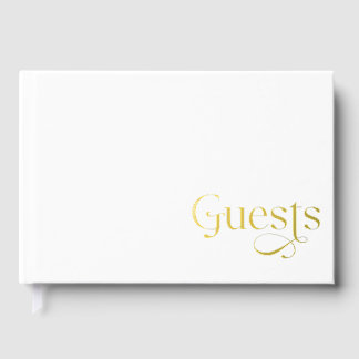 Elegant Modern White and Gold Wedding Foil Guest Book