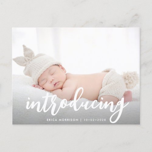 elegant modern white birth announcement postcard