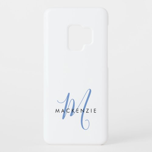 Elegant Modern White Blue Script Monogram Case_Mate Samsung Galaxy S9 Case