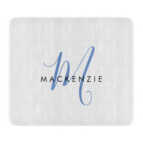 Elegant Modern White Blue Script Monogram Cutting Board