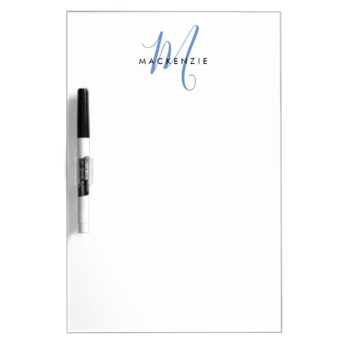 Elegant Modern White Blue Script Monogram Dry Erase Board