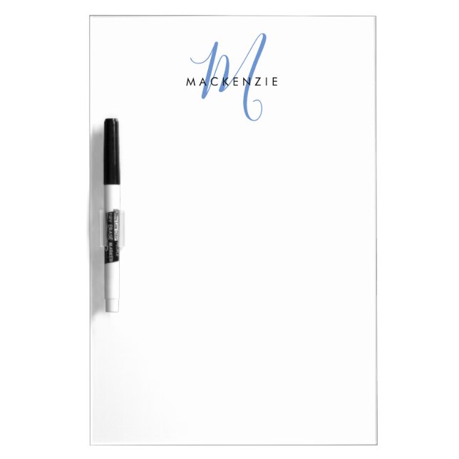 Elegant Modern White Blue Script Monogram Dry Erase Board (Front)