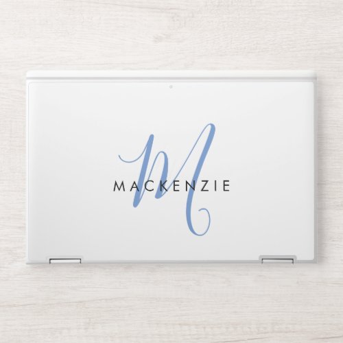 Elegant Modern White Blue Script Monogram HP Laptop Skin