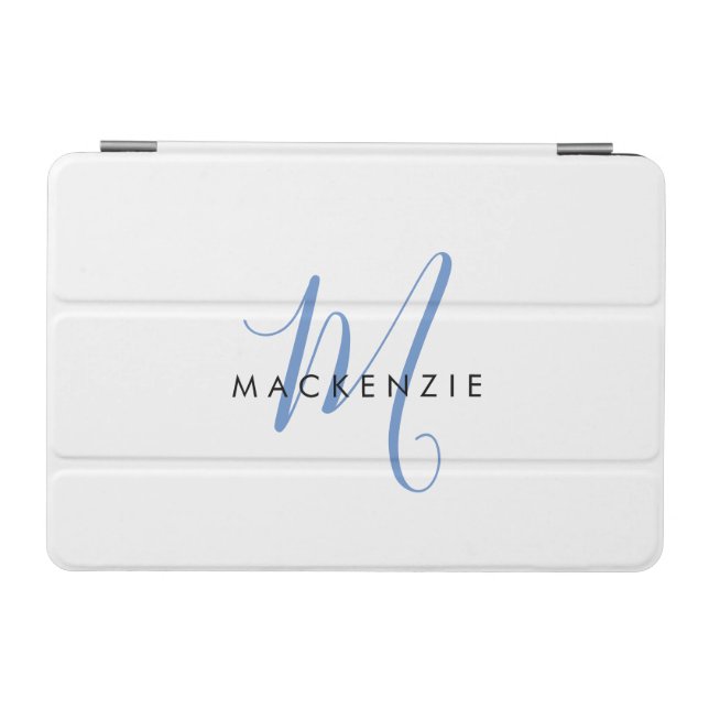 Elegant Modern White Blue Script Monogram iPad Mini Cover (Horizontal)