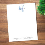 Elegant Modern White Blue Script Monogram Letterhead<br><div class="desc">Elegant Modern White Blue Script Monogram Letterhead with return address.  An elegant blue script monogram combined with a clean black san-serif font makes for a contemporary look.</div>