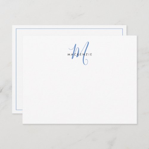 Elegant Modern White Blue Script Monogram Note Card