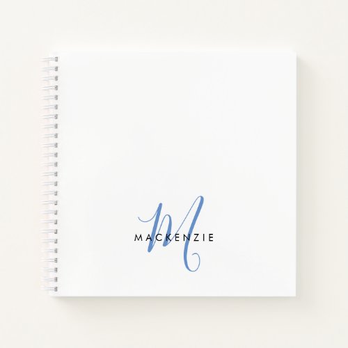 Elegant Modern White Blue Script Monogram Notebook
