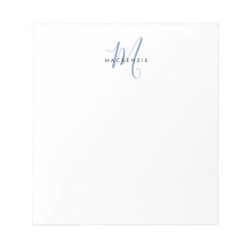 Elegant Modern White Blue Script Monogram Notepad