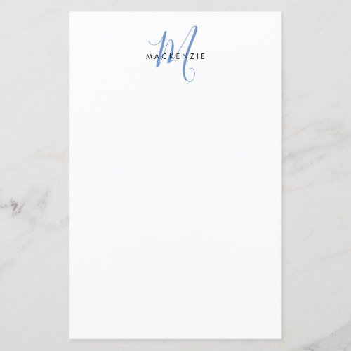 Elegant Modern White Blue Script Monogram Paper