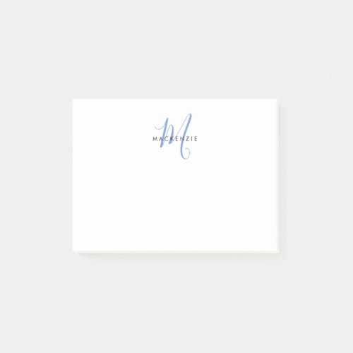 Elegant Modern White Blue Script Monogram Post_it Notes