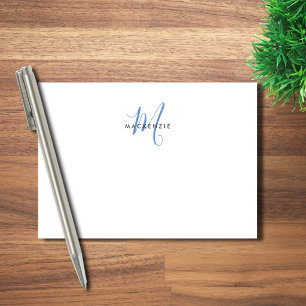 Elegant Modern White Blue Script Monogram Post-it Notes