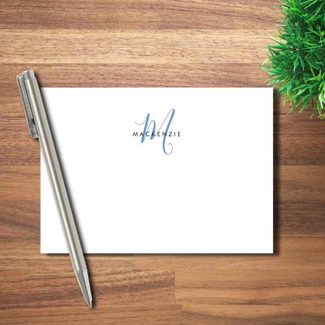 Elegant Modern White Blue Script Monogram Post-it Notes (Creator Uploaded)