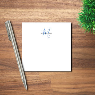 Elegant Modern White Blue Script Monogram Post-it Notes