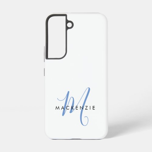 Elegant Modern White Blue Script Monogram Samsung Galaxy S22 Case