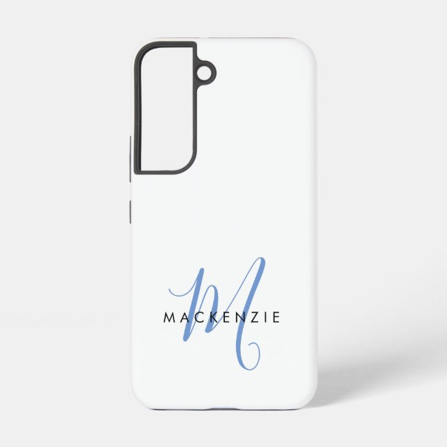 Elegant Modern White Blue Script Monogram Samsung Galaxy Case (Back)