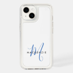 Elegant Modern White Blue Script Monogram Speck iPhone 14 Case