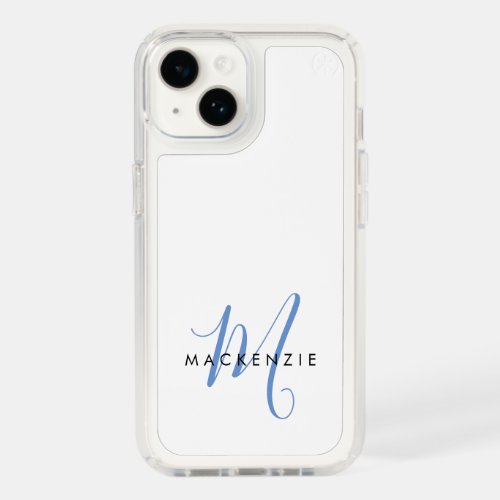 Elegant Modern White Blue Script Monogram Speck iPhone 14 Case