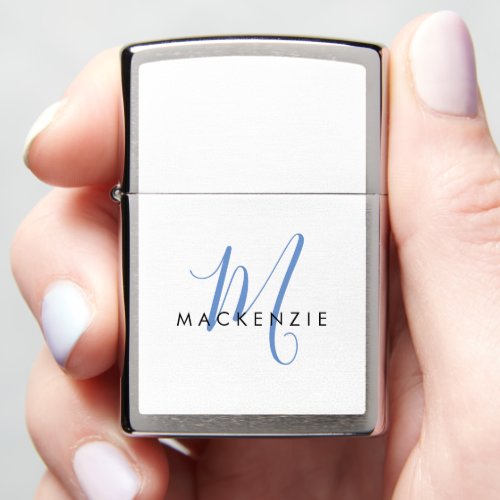 Elegant Modern White Blue Script Monogram Zippo Lighter