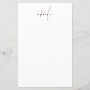 Elegant Modern White Blush Pink Script Monogram