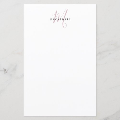 Elegant Modern White Blush Pink Script Monogram