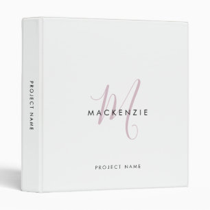 Elegant Modern White Blush Pink Script Monogram 3 Ring Binder