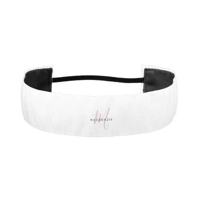 Elegant Modern White Blush Pink Script Monogram Athletic Headband (Front)