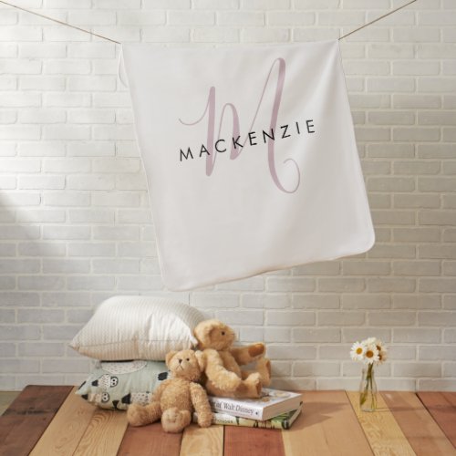 Elegant Modern White Blush Pink Script Monogram Baby Blanket