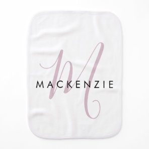 Elegant Modern White Blush Pink Script Monogram Baby Burp Cloth