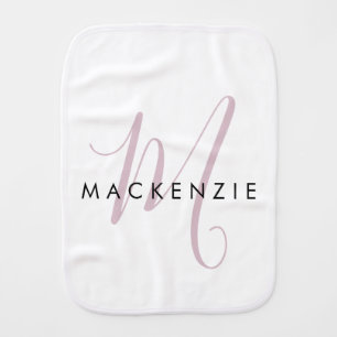 Elegant Modern White Blush Pink Script Monogram Baby Burp Cloth