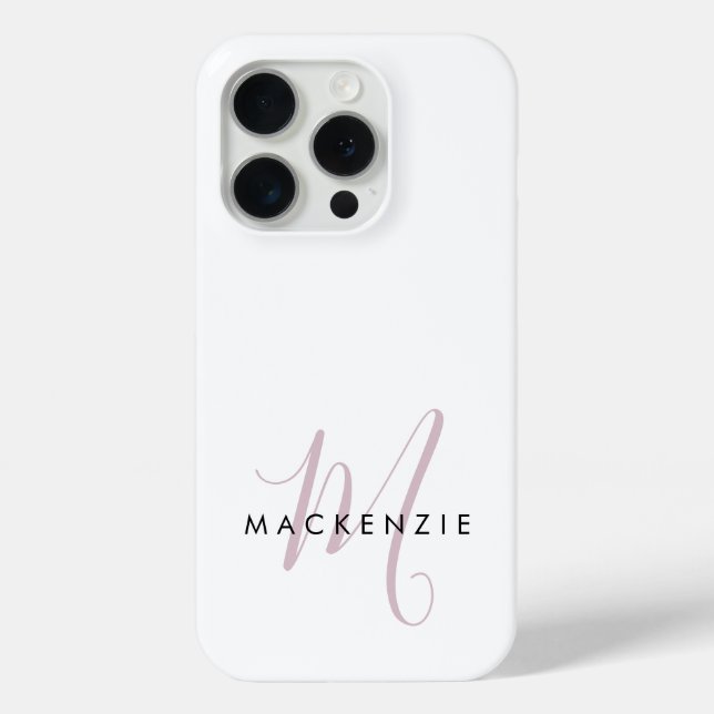 Elegant Modern White Blush Pink Script Monogram Case-Mate iPhone Case (Back)