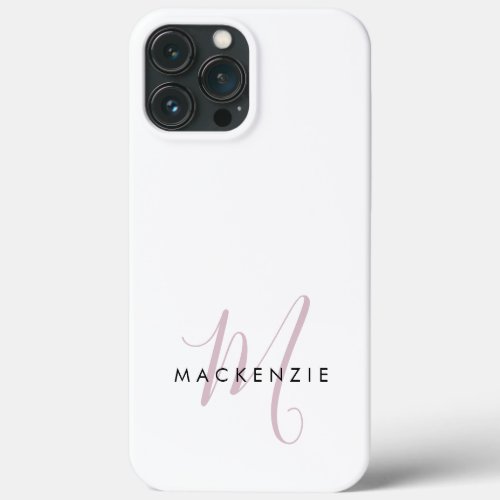 Elegant Modern White Blush Pink Script Monogram iPhone 13 Pro Max Case