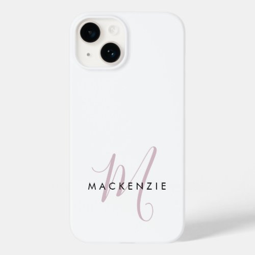 Elegant Modern White Blush Pink Script Monogram Case_Mate iPhone 14 Case