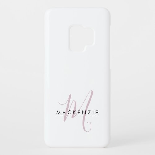 Elegant Modern White Blush Pink Script Monogram Case_Mate Samsung Galaxy S9 Case