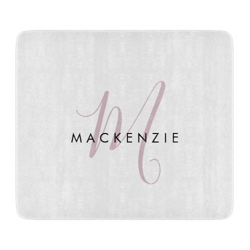 Elegant Modern White Blush Pink Script Monogram Cutting Board