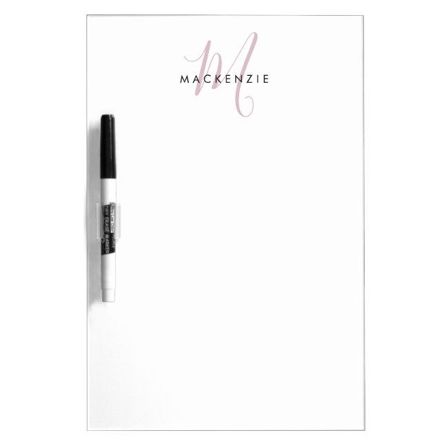 Elegant Modern White Blush Pink Script Monogram Dry Erase Board (Front)