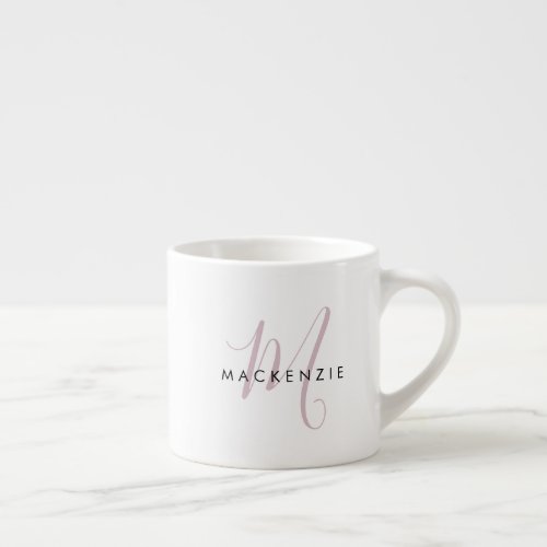 Elegant Modern White Blush Pink Script Monogram Espresso Cup
