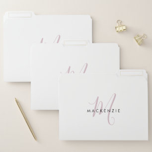 Elegant Modern White Blush Pink Script Monogram File Folder