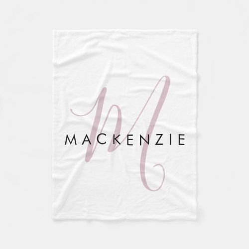 Elegant Modern White Blush Pink Script Monogram Fleece Blanket