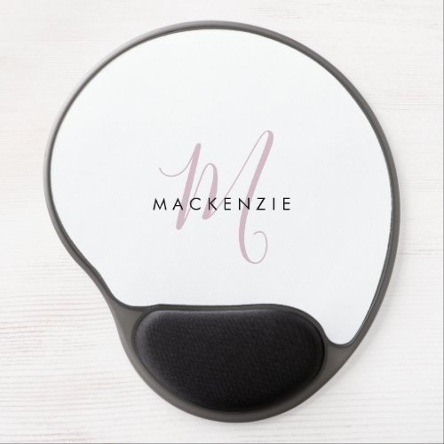 Elegant Modern White Blush Pink Script Monogram Gel Mouse Pad