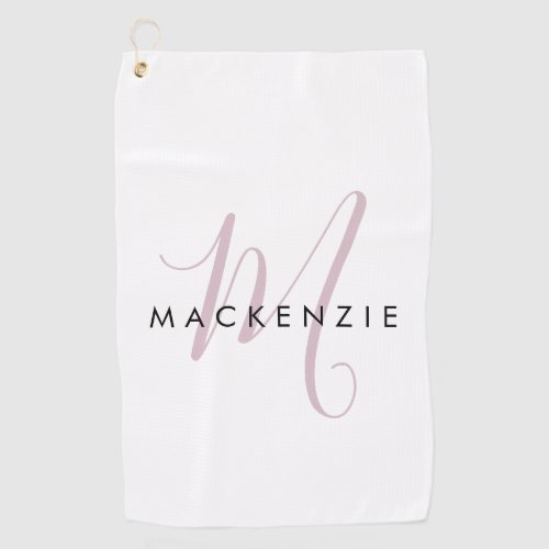 Elegant Modern White Blush Pink Script Monogram Golf Towel