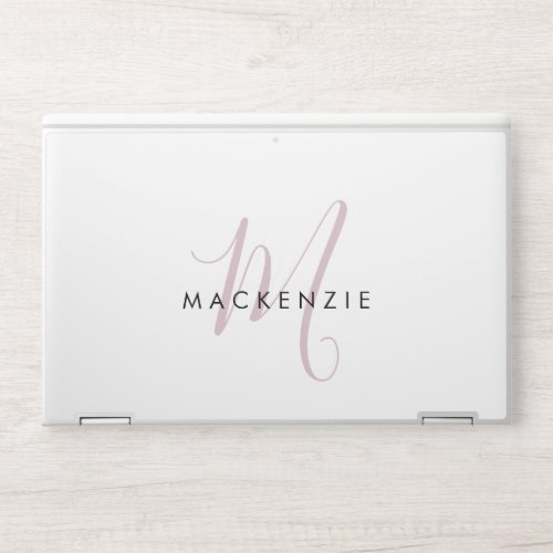 Elegant Modern White Blush Pink Script Monogram HP Laptop Skin