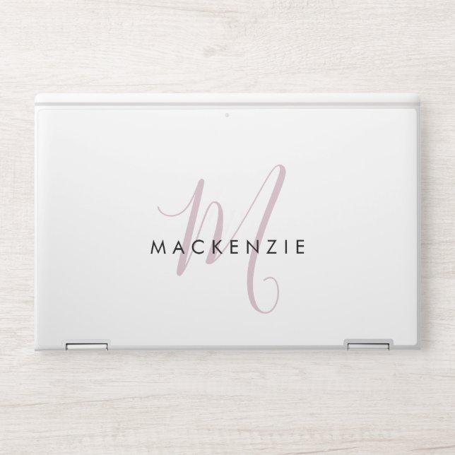 Elegant Modern White Blush Pink Script Monogram HP Laptop Skin (Front)