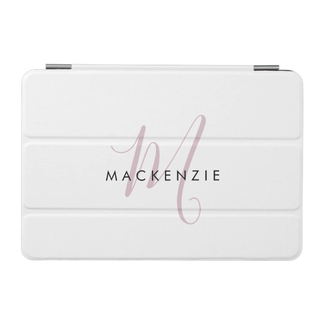 Elegant Modern White Blush Pink Script Monogram iPad Mini Cover (Horizontal)