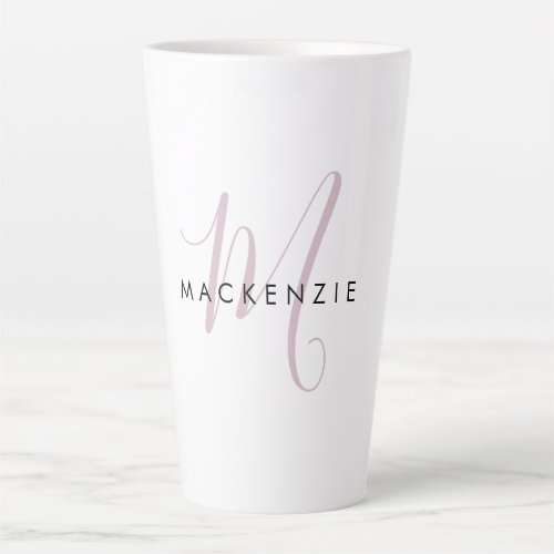 Elegant Modern White Blush Pink Script Monogram Latte Mug