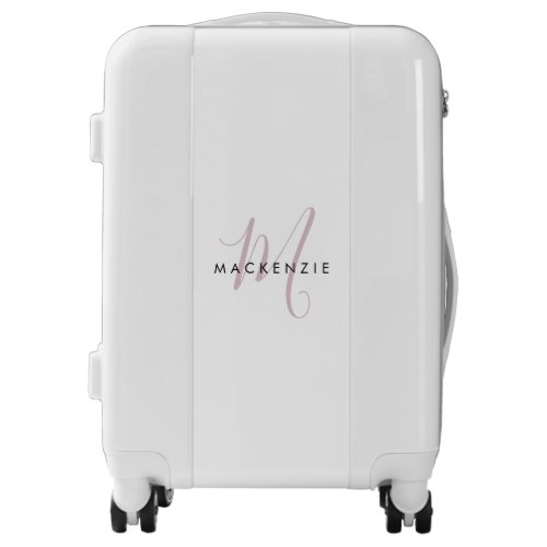 Elegant Modern White Blush Pink Script Monogram Luggage