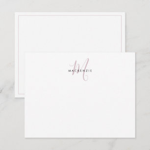 Elegant Modern White Blush Pink Script Monogram Note Card