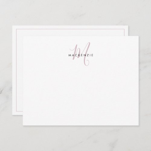 Elegant Modern White Blush Pink Script Monogram Note Card